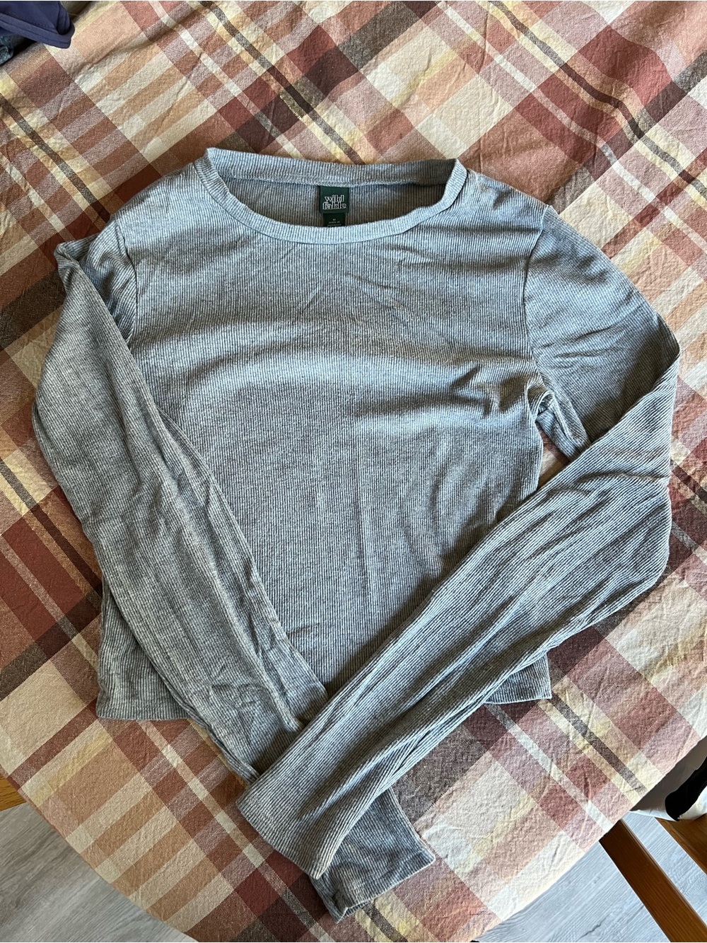 wild fable Gray Ribbed Long-Sleeve Crewneck Top